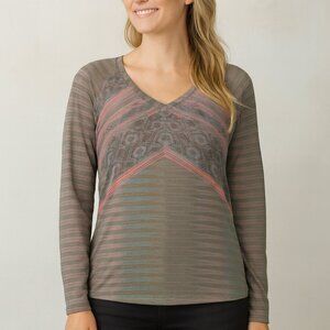 PrAna Baseball Portfolio Top Shirt V-neck Lightweight Long Sleeve Hiking size L